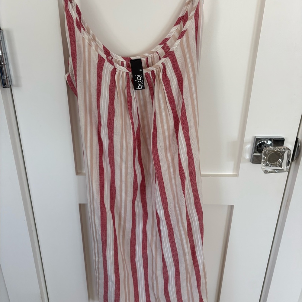 Bobi Red and Cream Striped Top new coverup or day dress. M Removeabke belt $78